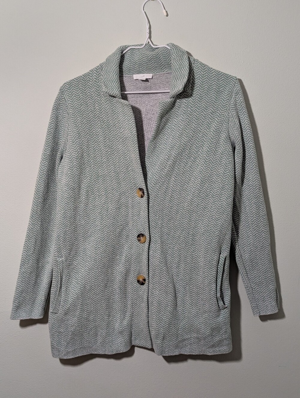 J.Jill Knit Blazer Women's Small Petite Herringbone Button Front Jacket Green